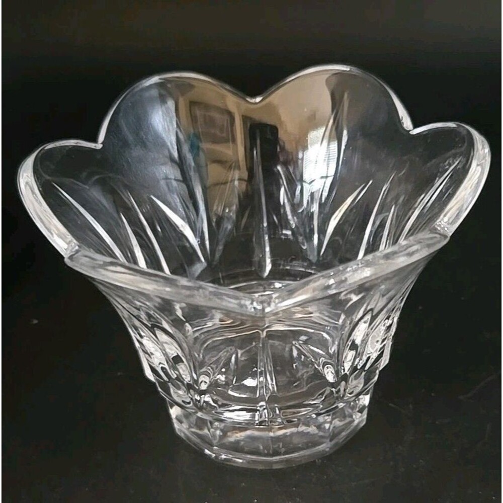 Vintage Crystal Glass Votive Holder Tulip Shape Design With Petal 3" Height